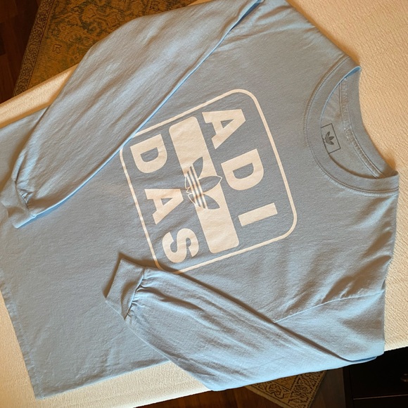 Women’s Adidas long sleeve baby blue trefoil top Size medium new w/o tags - Picture 5 of 8